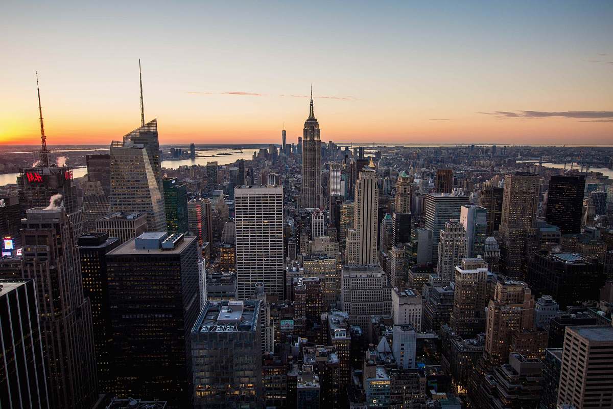new york aerial photography of high-rise buildings during sunset skyscraper